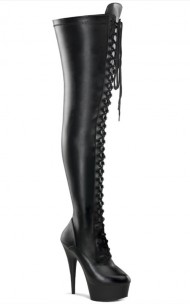 Pleaser - DELIGHT-3023PU Platform Lace-Up Stretch Thigh High Boot