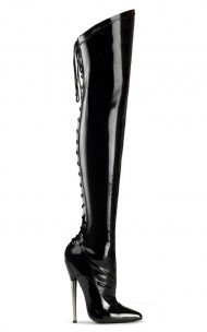 Pleaser - DAGGER-3060 Solid Brass Heel Back Lace Up Thigh Boot