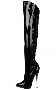 Pleaser - DAGGER-3060 Solid Brass Heel Back Lace Up Thigh Boot