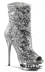 Pleaser - BLONDIE-R-1008 Sequined Open Toe Ankle Boot